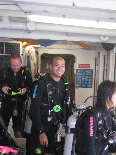 Waiting to jump in, onboard the Ocean Quest.