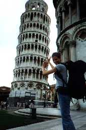 Suhad keeping the Leaning Tower from falling